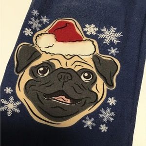 Lularoe Christmas Leggings Blue with Pug Santa Hat Kids sz L-XL sz 7/8- 12/14